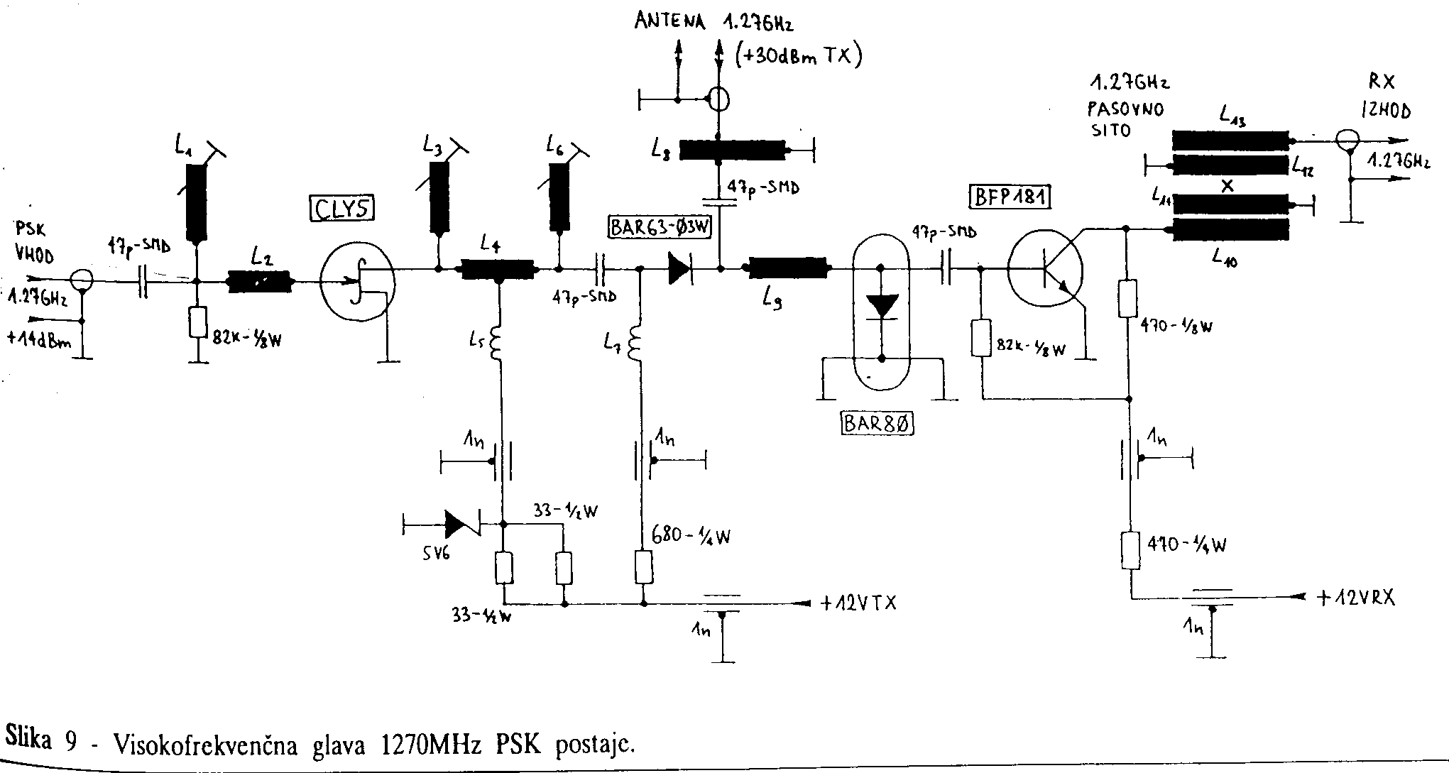 Schema testa RF (finale + preamplificatore + commutazione)
